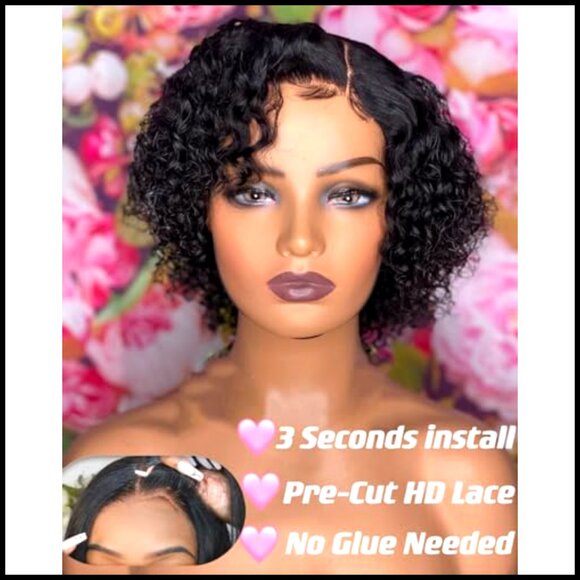 Short Curly Pixie Cut Wig Human Hair Glueless Pre Plucked Wear and Go